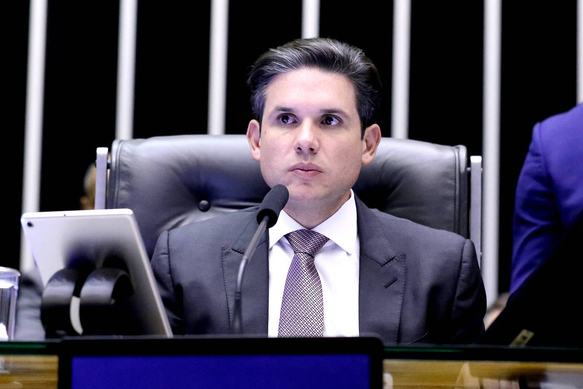 O presidente da Câmara dos Deputados, Hugo Motta (Republicanos-PB), durante sessão no plenário